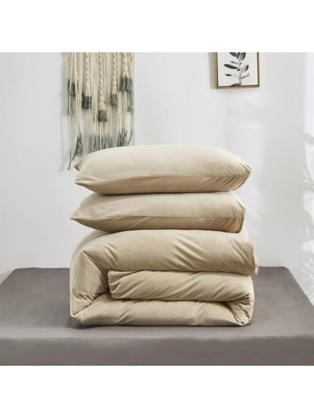 Cozy Cream Velvet King Comforter Set - Heavyweight Flannel Bedding in Beige